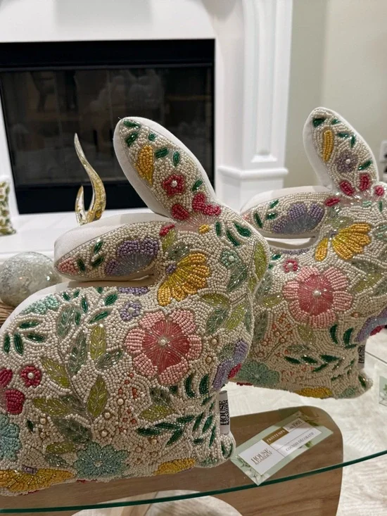 Beaded Floral Bunny Figurines - Pair - Picture 4 of 5